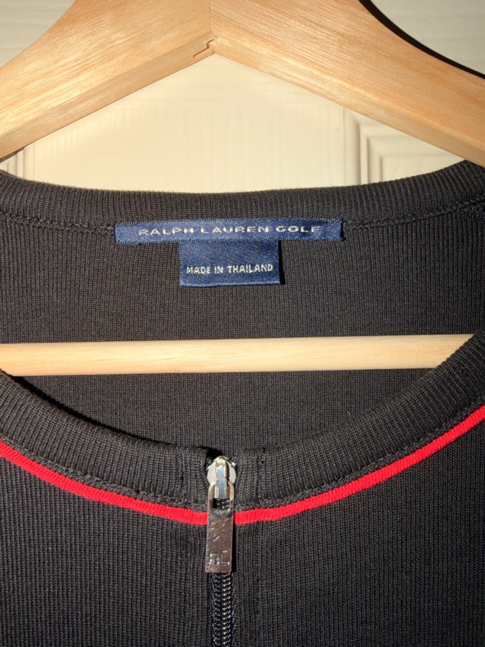 Ralph Lauren Black Zip-Up Sweater with Red Trim